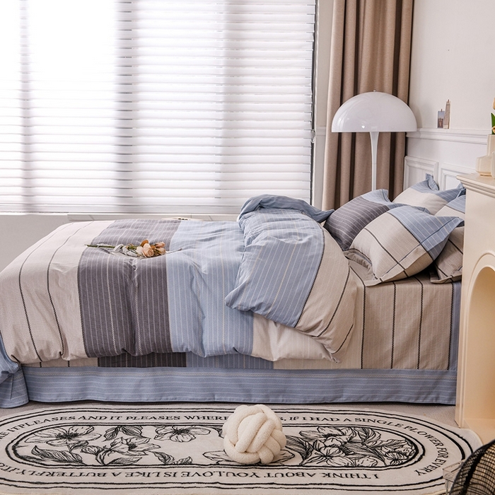 91家纺网 家纺一手货源 找家纺 木易家居 2026新款全棉磨毛印花四件套 轩尼诗-蓝