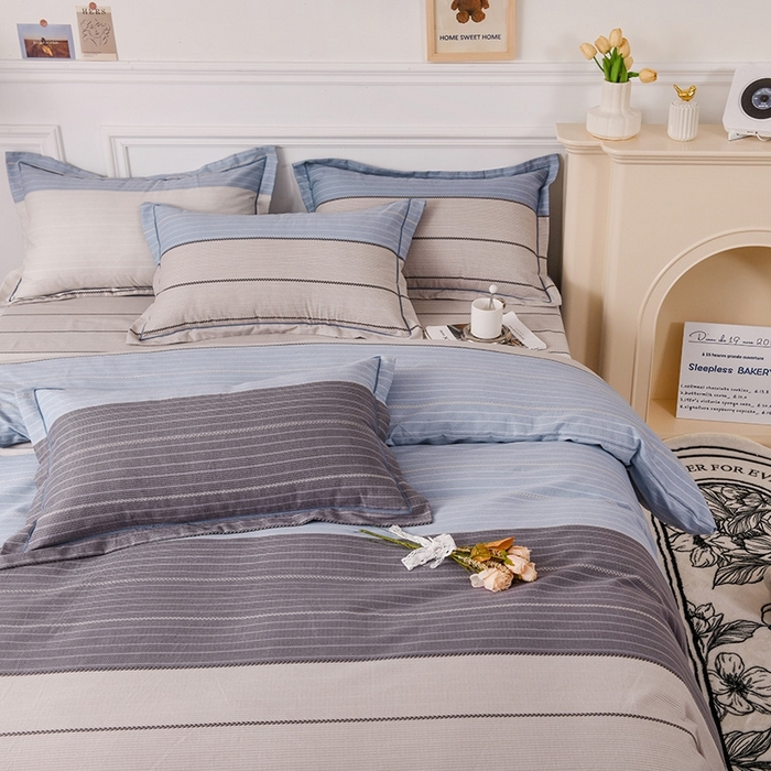 91家纺网 家纺一手货源 找家纺 木易家居 2026新款全棉磨毛印花四件套 轩尼诗-蓝