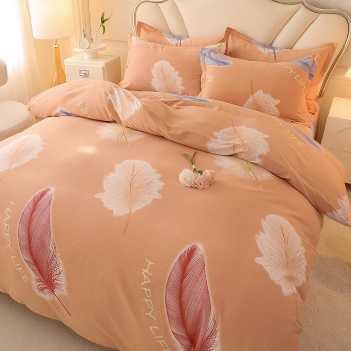 91家纺网 家纺一手货源 找家纺 木易家居 2026新款全棉磨毛印花四件套 羽缘