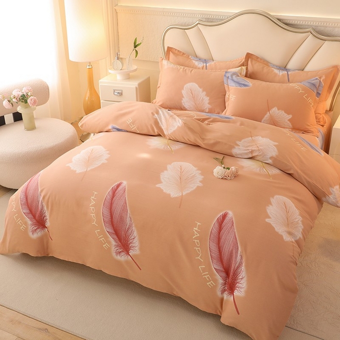 91家纺网 家纺一手货源 找家纺 木易家居 2026新款全棉磨毛印花四件套 羽缘