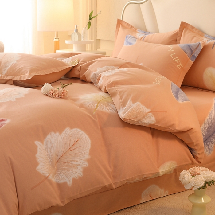 91家纺网 家纺一手货源 找家纺 木易家居 2026新款全棉磨毛印花四件套 羽缘