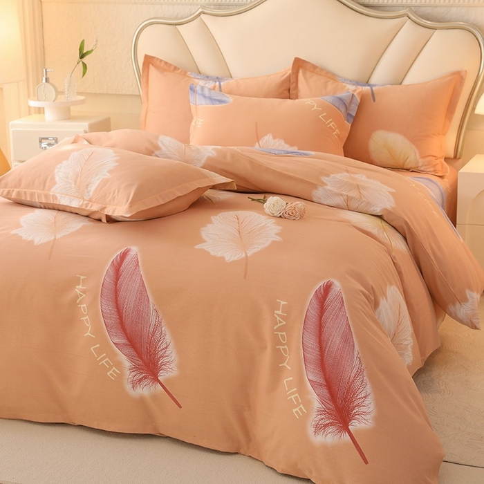 91家纺网 家纺一手货源 找家纺 木易家居 2026新款全棉磨毛印花四件套 羽缘