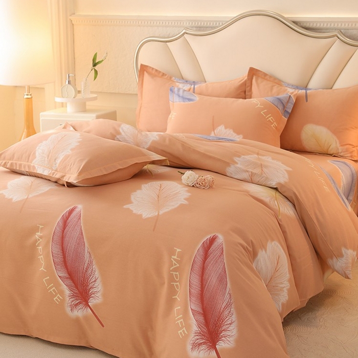 91家纺网 家纺一手货源 找家纺 木易家居 2026新款全棉磨毛印花四件套 羽缘