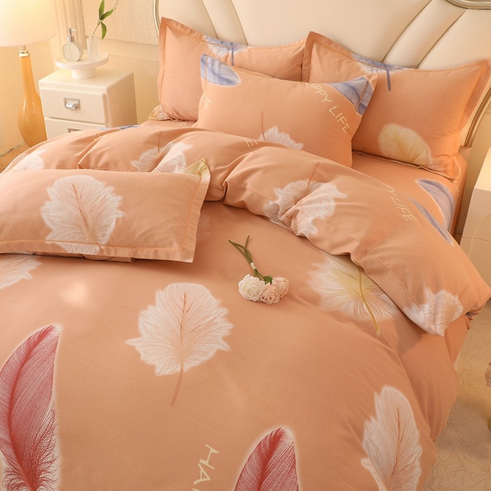 91家纺网 家纺一手货源 找家纺 木易家居 2026新款全棉磨毛印花四件套 羽缘