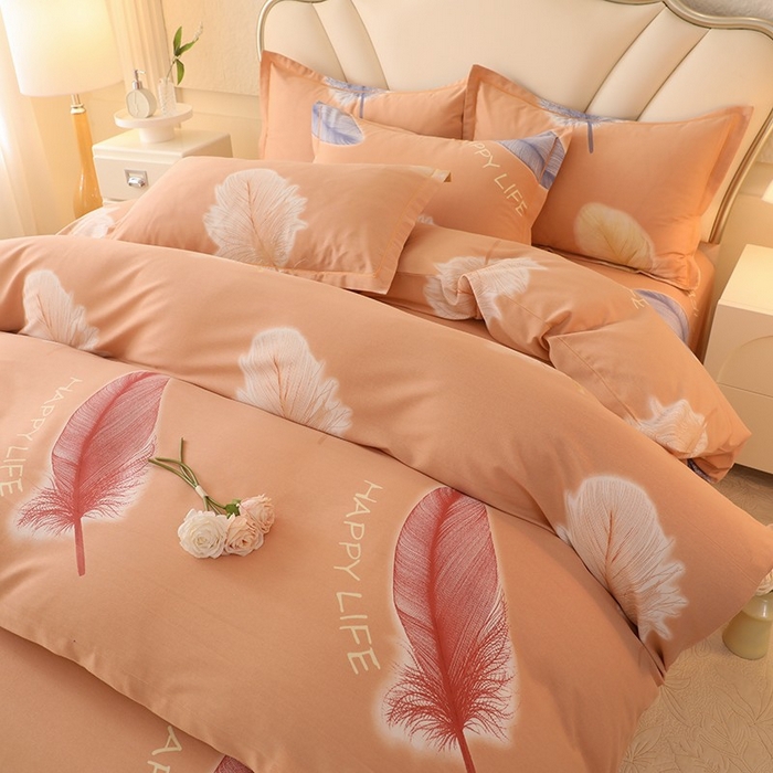 91家纺网 家纺一手货源 找家纺 木易家居 2026新款全棉磨毛印花四件套 羽缘