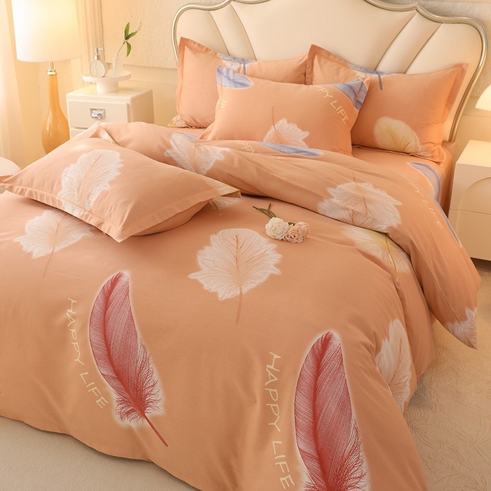 91家纺网 家纺一手货源 找家纺 木易家居 2026新款全棉磨毛印花四件套 羽缘