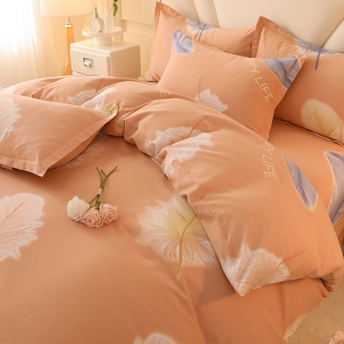 91家纺网 家纺一手货源 找家纺 木易家居 2026新款全棉磨毛印花四件套 羽缘