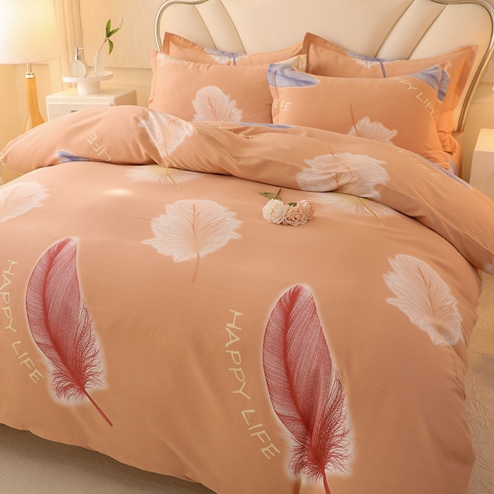 91家纺网 家纺一手货源 找家纺 木易家居 2026新款全棉磨毛印花四件套 羽缘