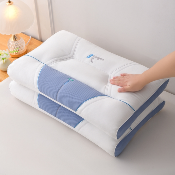 91家纺网 家纺一手货源 找家纺 织布人 2025新款枕芯云柔棉艾护颈SPA护颈枕头成人家用助睡眠专用枕芯 云柔艾护颈SPA枕-蓝色