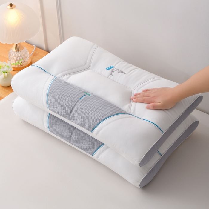 91家纺网 家纺一手货源 找家纺 织布人 2025新款枕芯云柔棉艾护颈SPA护颈枕头成人家用助睡眠专用枕芯 云柔艾护颈SPA枕-灰色