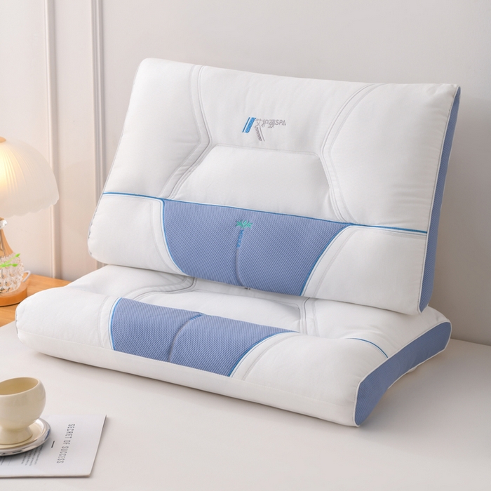 91家纺网 家纺一手货源 找家纺 织布人 2025新款枕芯云柔棉艾护颈SPA护颈枕头成人家用助睡眠专用枕芯 云柔艾护颈SPA枕-蓝色