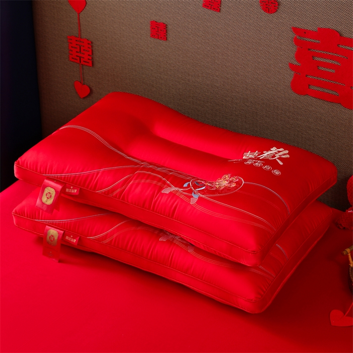 91家纺网 家纺一手货源 找家纺 织布人 2025新款枕芯全棉刺绣大红喜事婚庆送礼结婚专用护颈定型枕头枕芯 婚庆枕-喜事纳福