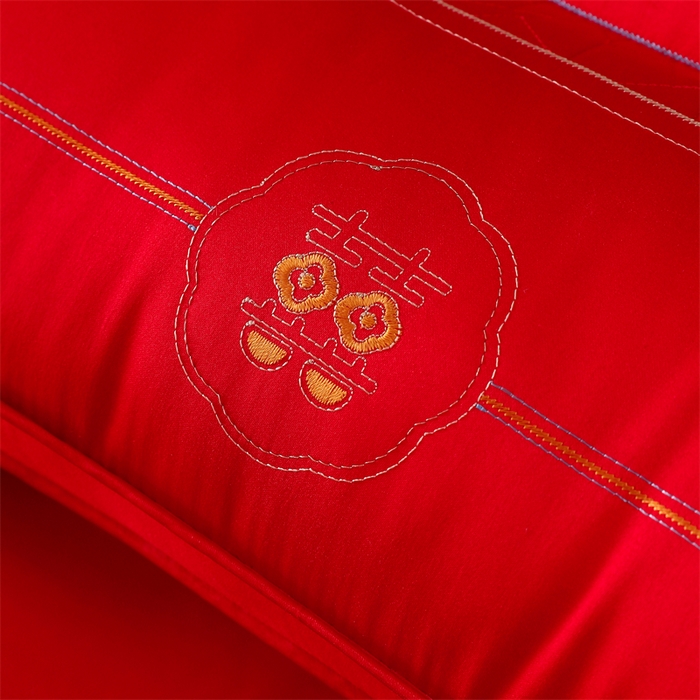 91家纺网 家纺一手货源 找家纺 织布人 2025新款枕芯全棉刺绣大红喜事婚庆送礼结婚专用护颈定型枕头枕芯 婚庆枕-喜上眉梢