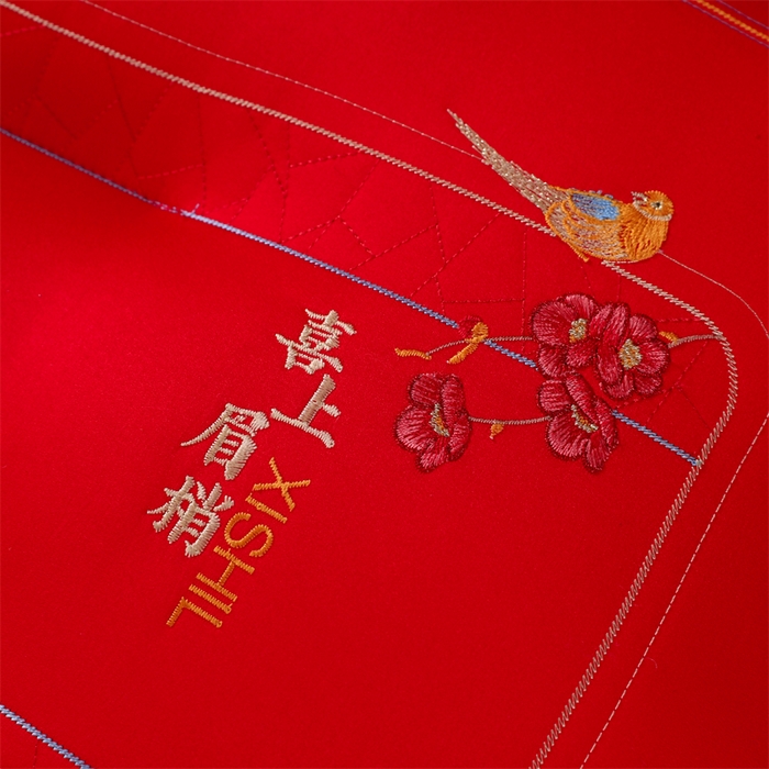 91家纺网 家纺一手货源 找家纺 织布人 2025新款枕芯全棉刺绣大红喜事婚庆送礼结婚专用护颈定型枕头枕芯 婚庆枕-喜上眉梢