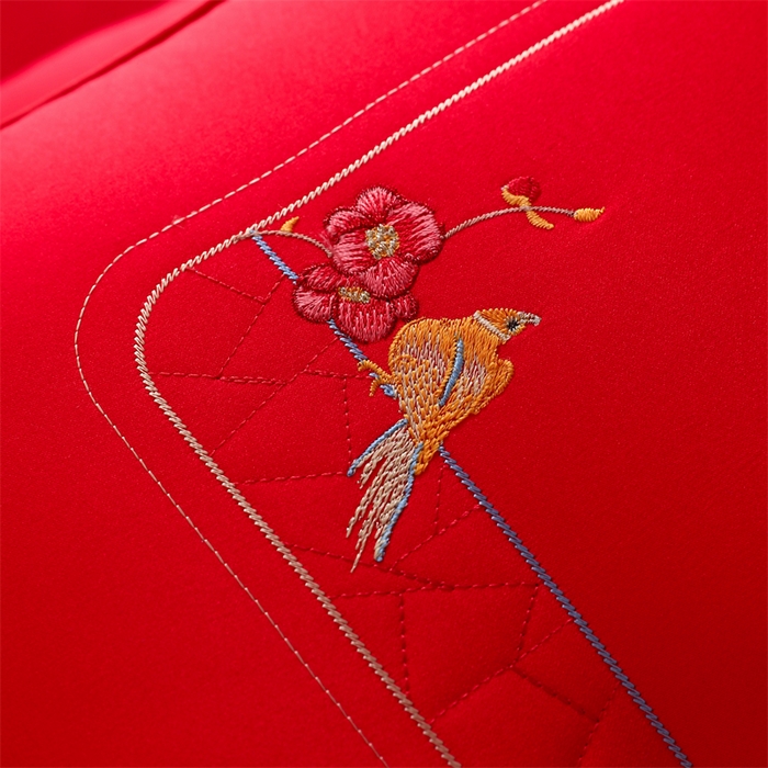 91家纺网 家纺一手货源 找家纺 织布人 2025新款枕芯全棉刺绣大红喜事婚庆送礼结婚专用护颈定型枕头枕芯 婚庆枕-喜上眉梢