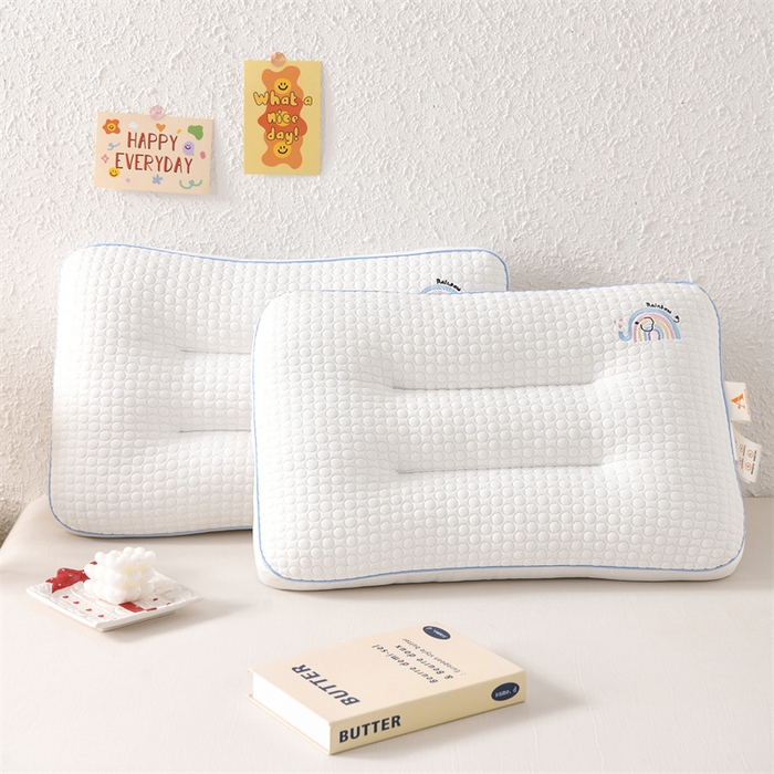 91家纺网 家纺一手货源 找家纺 织布人 2025新款枕芯A类针织按摩卡通刺绣儿童枕头学生宿舍专用护颈枕芯 A类针织按摩枕-晚安小象