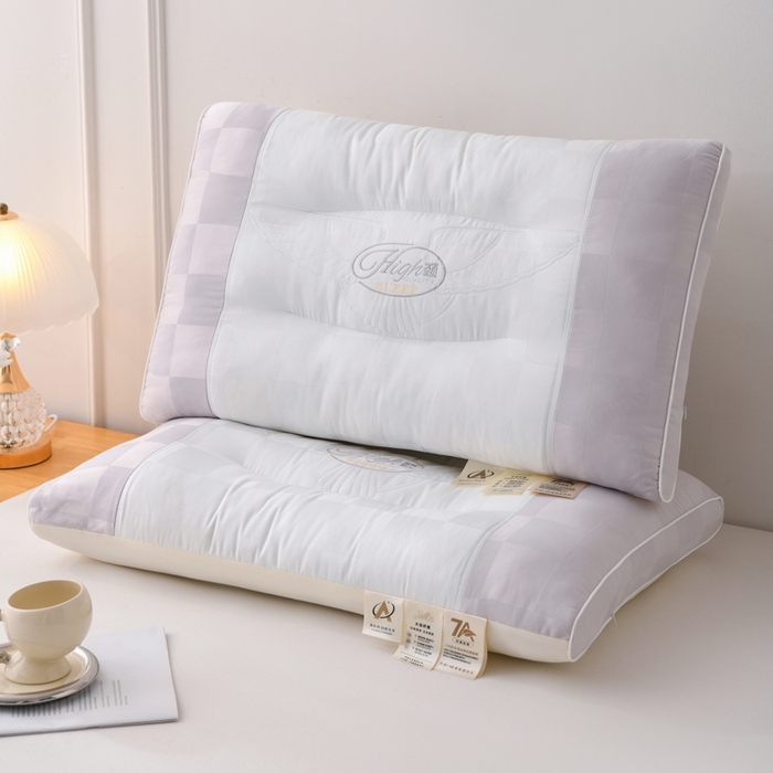 91家纺网 家纺一手货源 找家纺 织布人 2025新款枕芯A类提花7A抗菌大豆护颈枕头学生成人家用护颈定型枕芯 7A抗菌提花大豆枕-灰色