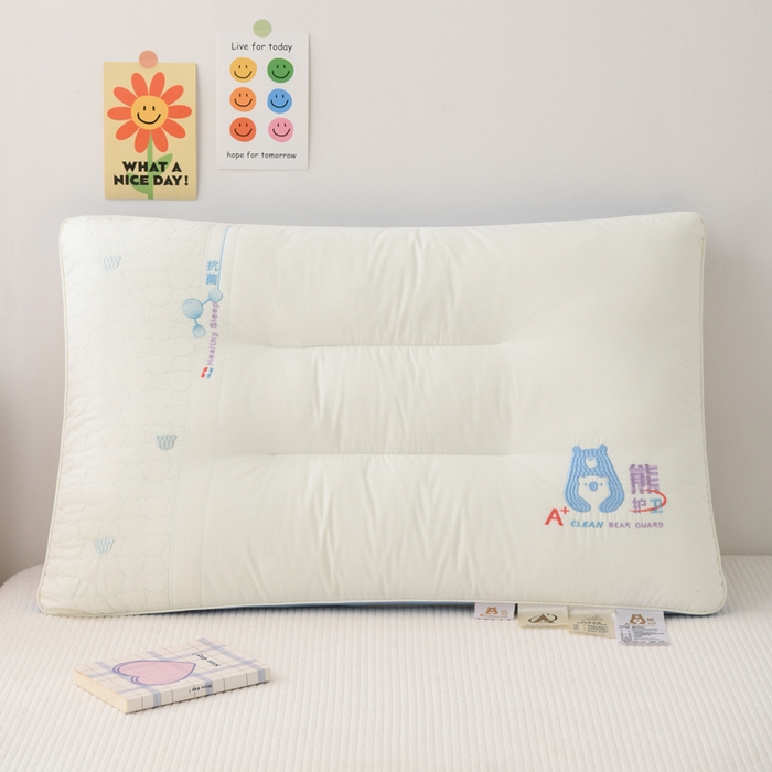 91家纺网 家纺一手货源 找家纺 织布人 2025新款枕芯A类全棉熊护卫大豆亲子枕儿童学生枕成人家用枕头 A类熊护卫全棉大豆枕-蓝色