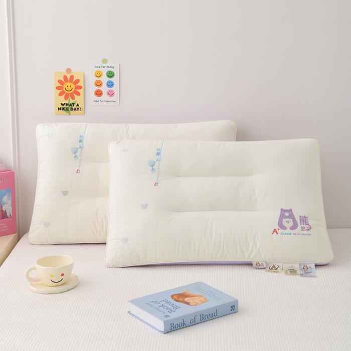 91家纺网 家纺一手货源 找家纺 织布人 2025新款枕芯A类全棉熊护卫大豆亲子枕儿童学生枕成人家用枕头 A类熊护卫全棉大豆枕-紫色