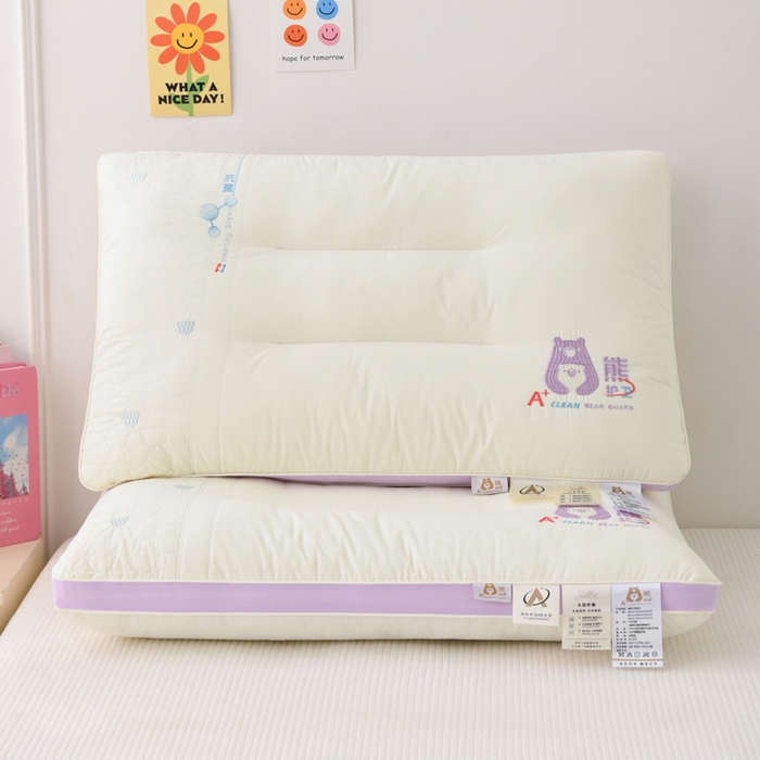 91家纺网 家纺一手货源 找家纺 织布人 2025新款枕芯A类全棉熊护卫大豆亲子枕儿童学生枕成人家用枕头 A类熊护卫全棉大豆枕-紫色