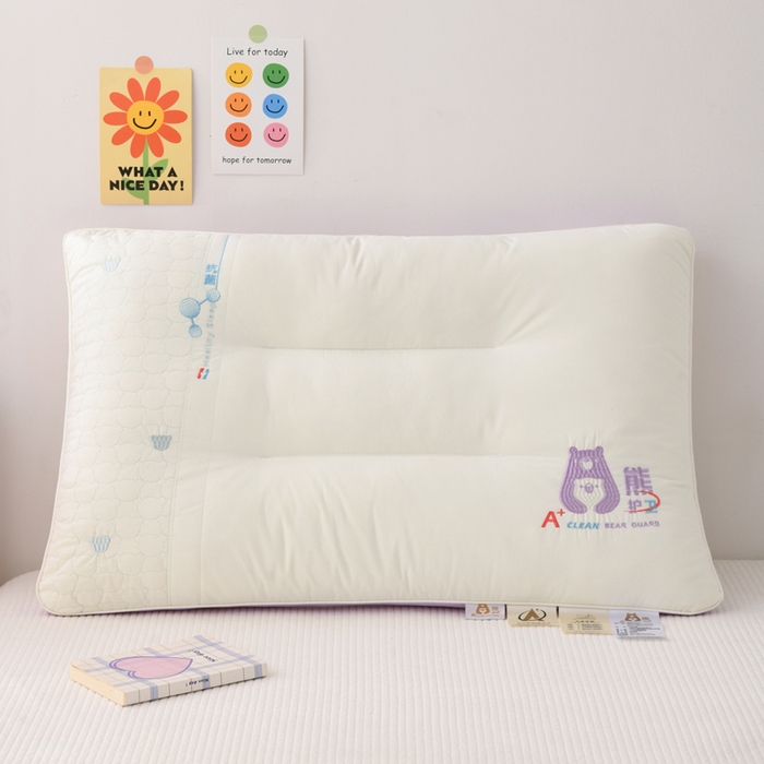 91家纺网 家纺一手货源 找家纺 织布人 2025新款枕芯A类全棉熊护卫大豆亲子枕儿童学生枕成人家用枕头 A类熊护卫全棉大豆枕-紫色