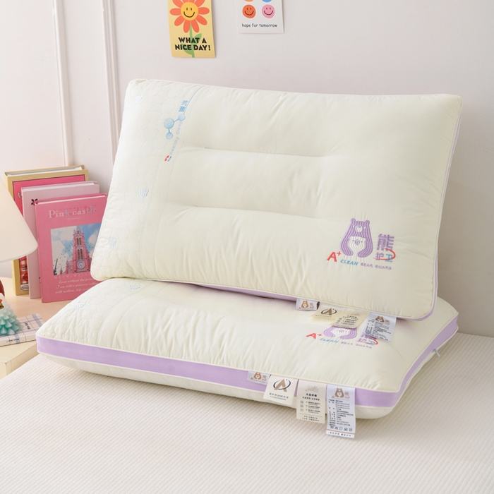 91家纺网 家纺一手货源 找家纺 织布人 2025新款枕芯A类全棉熊护卫大豆亲子枕儿童学生枕成人家用枕头 A类熊护卫全棉大豆枕-紫色