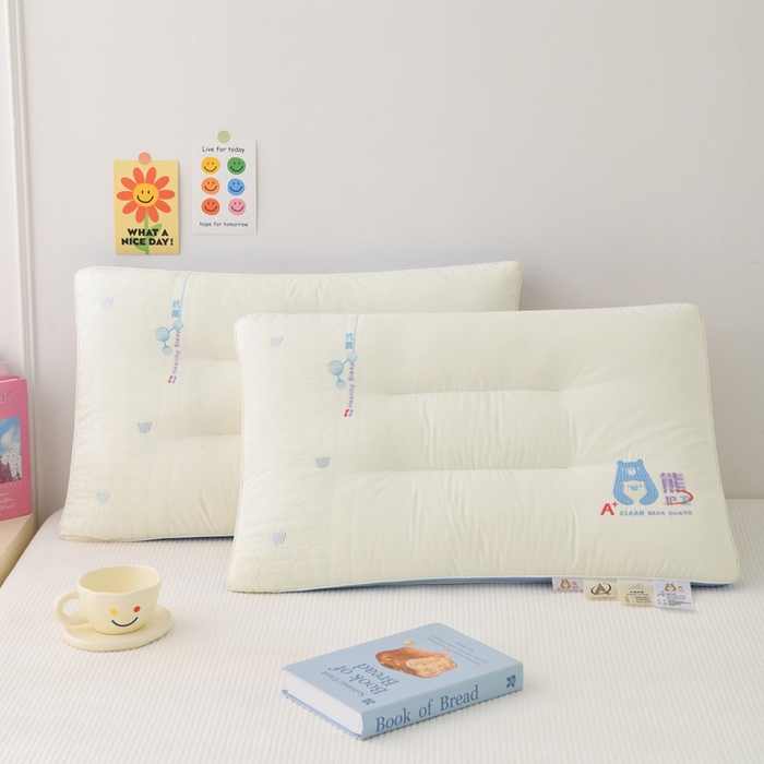 91家纺网 家纺一手货源 找家纺 织布人 2025新款枕芯A类全棉熊护卫大豆亲子枕儿童学生枕成人家用枕头 A类熊护卫全棉大豆枕-蓝色