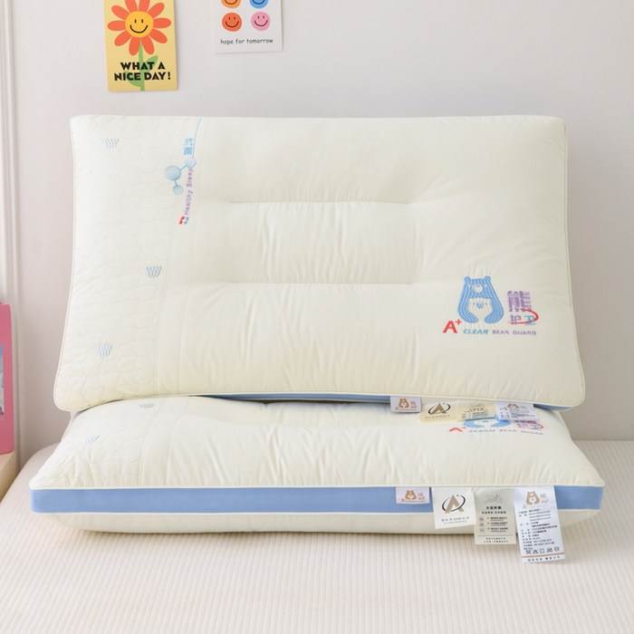 91家纺网 家纺一手货源 找家纺 织布人 2025新款枕芯A类全棉熊护卫大豆亲子枕儿童学生枕成人家用枕头 A类熊护卫全棉大豆枕-蓝色