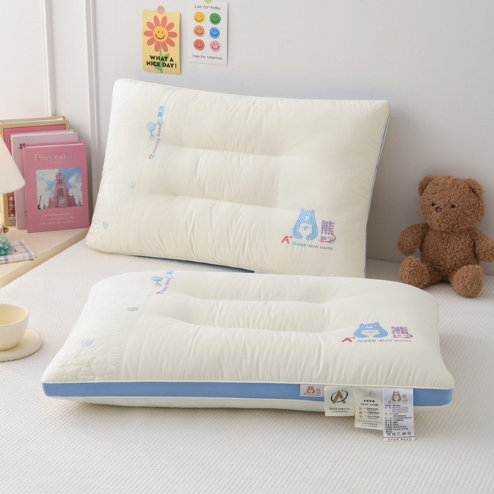 91家纺网 家纺一手货源 找家纺 织布人 2025新款枕芯A类全棉熊护卫大豆亲子枕儿童学生枕成人家用枕头 A类熊护卫全棉大豆枕-蓝色