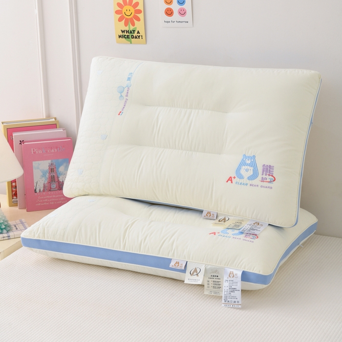 91家纺网 家纺一手货源 找家纺 织布人 2025新款枕芯A类全棉熊护卫大豆亲子枕儿童学生枕成人家用枕头 A类熊护卫全棉大豆枕-蓝色