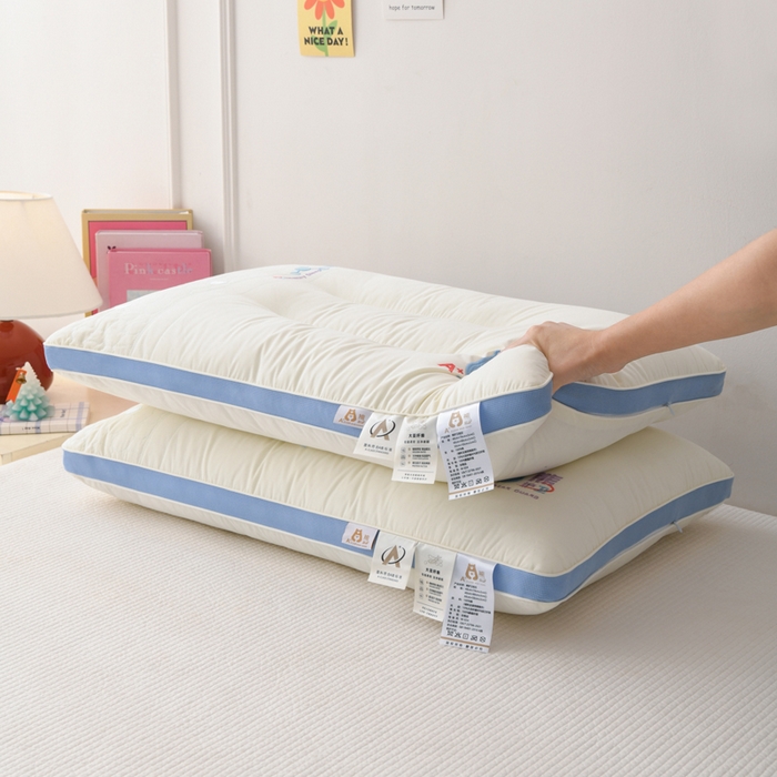 91家纺网 家纺一手货源 找家纺 织布人 2025新款枕芯A类全棉熊护卫大豆亲子枕儿童学生枕成人家用枕头 A类熊护卫全棉大豆枕-蓝色