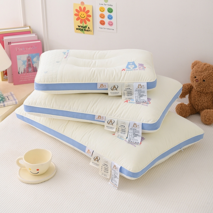 91家纺网 家纺一手货源 找家纺 织布人 2025新款枕芯A类全棉熊护卫大豆亲子枕儿童学生枕成人家用枕头 A类熊护卫全棉大豆枕-蓝色