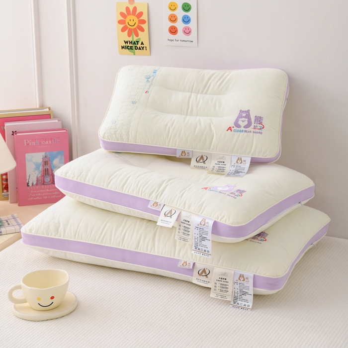 91家纺网 家纺一手货源 找家纺 织布人 2025新款枕芯A类全棉熊护卫大豆亲子枕儿童学生枕成人家用枕头 A类熊护卫全棉大豆枕-紫色