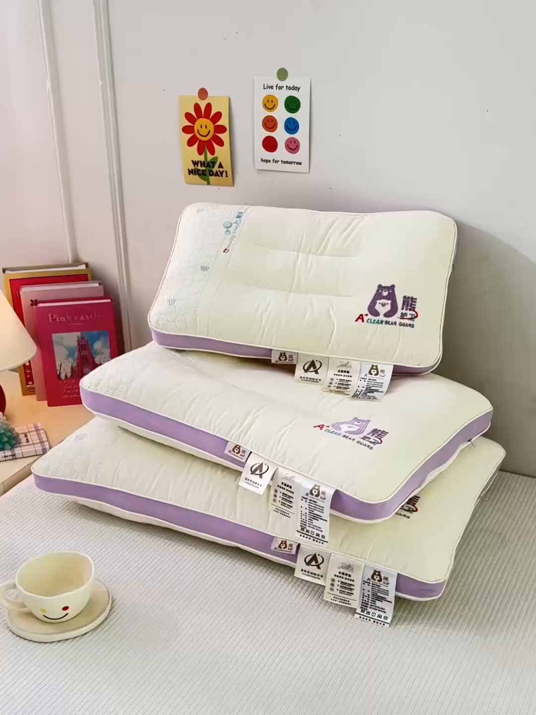 91家纺网 家纺一手货源 找家纺 （总）织布人 2025新款枕芯A类全棉熊护卫大豆亲子枕儿童学生枕成人家用枕头