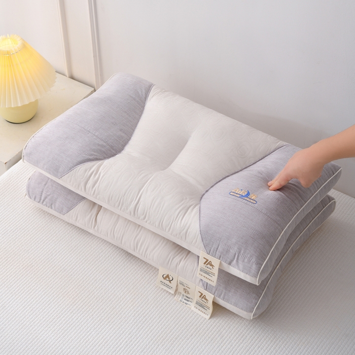 91家纺网 家纺一手货源 找家纺 织布人 2025新款枕芯7A级抗菌AIR蚕丝护颈枕头成人家用分区护颈椎枕芯 A类AIR蚕丝护颈枕-灰色