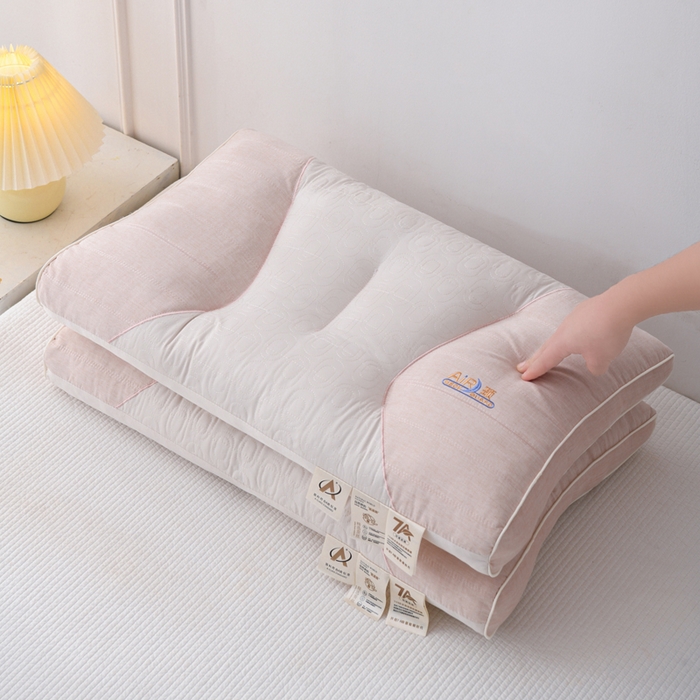 91家纺网 家纺一手货源 找家纺 织布人 2025新款枕芯7A级抗菌AIR蚕丝护颈枕头成人家用分区护颈椎枕芯 A类AIR蚕丝护颈枕-粉色