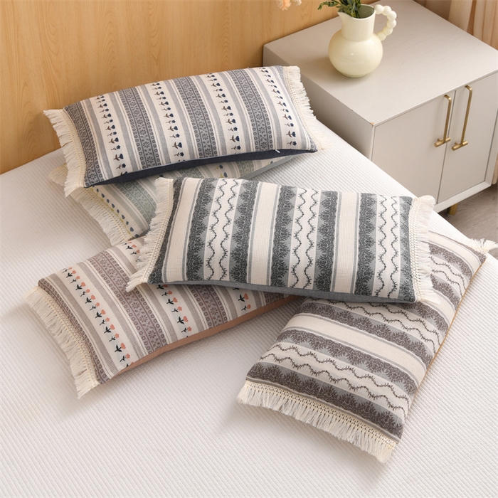 91家纺网 家纺一手货源 找家纺 （总）织布人 2025新款全棉棉麻流梳花边全荞麦壳枕头成人家用学生助睡眠硬枕芯