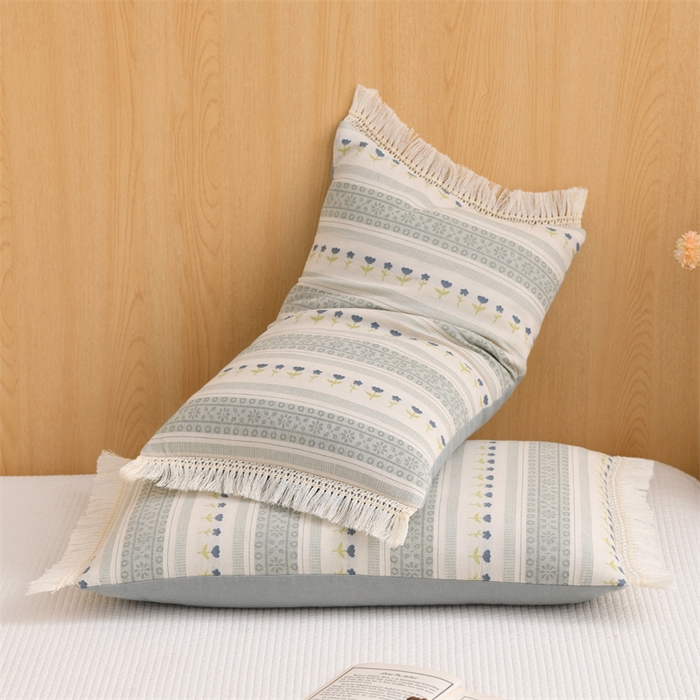 91家纺网 家纺一手货源 找家纺 织布人 2025新款全棉棉麻流梳花边全荞麦壳枕头成人家用学生助睡眠硬枕芯 棉麻流梳花边枕-浅绿