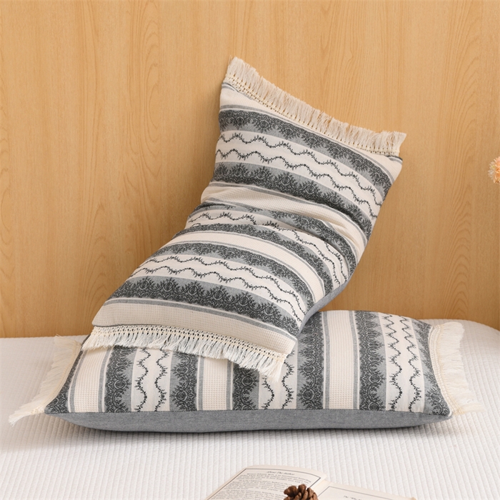 91家纺网 家纺一手货源 找家纺 织布人 2025新款全棉棉麻流梳花边全荞麦壳枕头成人家用学生助睡眠硬枕芯 棉麻流梳花边枕-灰色