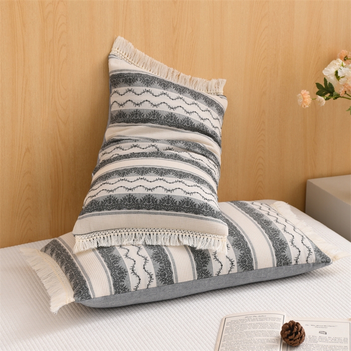 91家纺网 家纺一手货源 找家纺 织布人 2025新款全棉棉麻流梳花边全荞麦壳枕头成人家用学生助睡眠硬枕芯 棉麻流梳花边枕-灰色