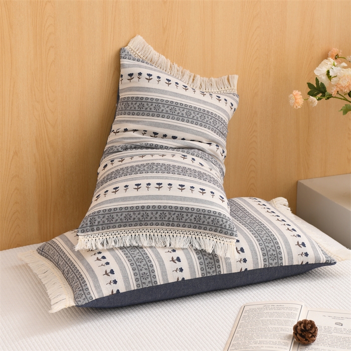 91家纺网 家纺一手货源 找家纺 织布人 2025新款全棉棉麻流梳花边全荞麦壳枕头成人家用学生助睡眠硬枕芯 棉麻流梳花边枕-蓝 色