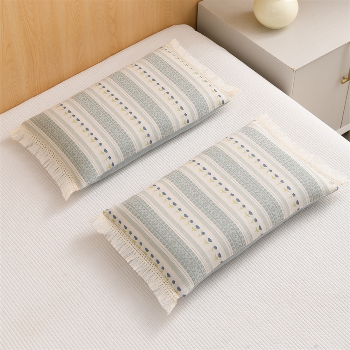 91家纺网 家纺一手货源 找家纺 织布人 2025新款全棉棉麻流梳花边全荞麦壳枕头成人家用学生助睡眠硬枕芯 棉麻流梳花边枕-浅绿