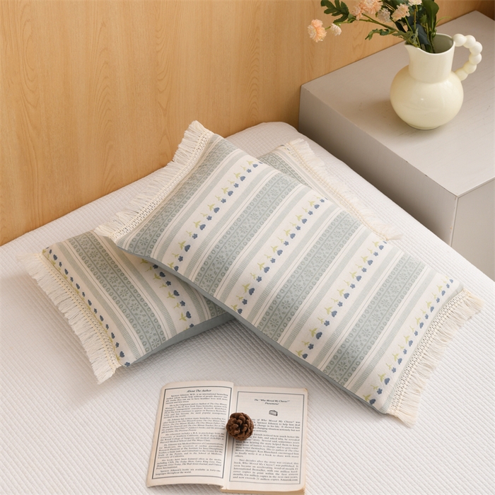 91家纺网 家纺一手货源 找家纺 织布人 2025新款全棉棉麻流梳花边全荞麦壳枕头成人家用学生助睡眠硬枕芯 棉麻流梳花边枕-浅绿