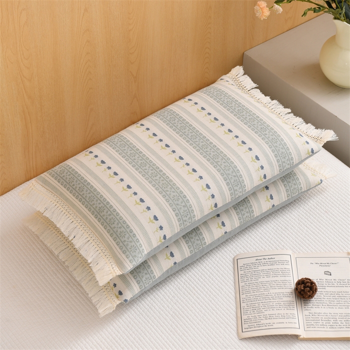 91家纺网 家纺一手货源 找家纺 织布人 2025新款全棉棉麻流梳花边全荞麦壳枕头成人家用学生助睡眠硬枕芯 棉麻流梳花边枕-浅绿