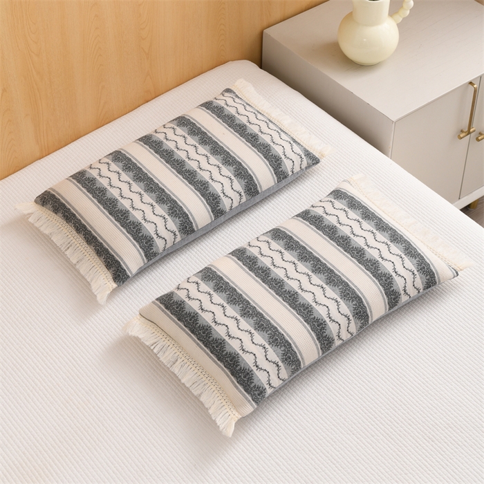 91家纺网 家纺一手货源 找家纺 织布人 2025新款全棉棉麻流梳花边全荞麦壳枕头成人家用学生助睡眠硬枕芯 棉麻流梳花边枕-灰色