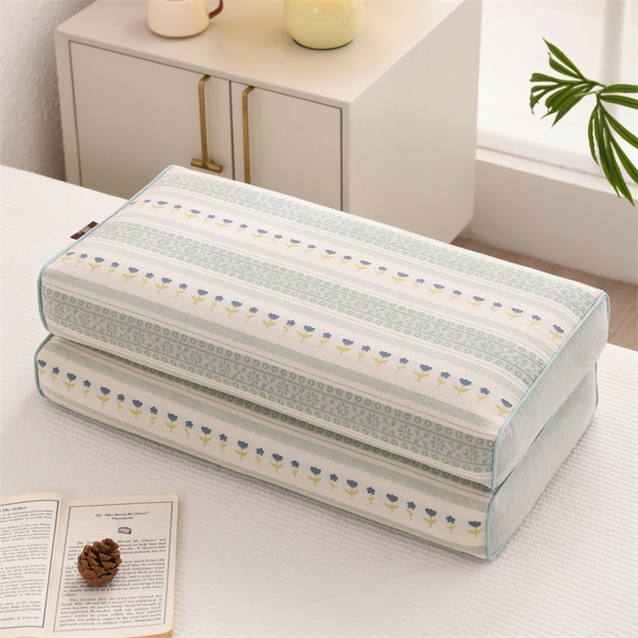 91家纺网 家纺一手货源 找家纺 织布人 2025新款全棉棉麻立体碎花全荞麦壳枕头成人家用学生助睡眠硬枕芯 棉麻立体小清新枕-浅绿