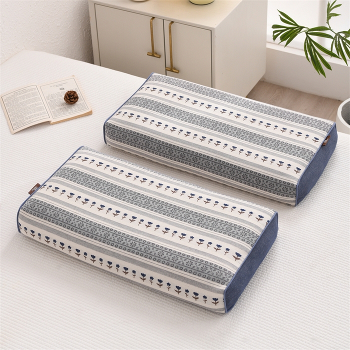 91家纺网 家纺一手货源 找家纺 织布人 2025新款全棉棉麻立体碎花全荞麦壳枕头成人家用学生助睡眠硬枕芯 棉麻立体小清新枕-蓝色