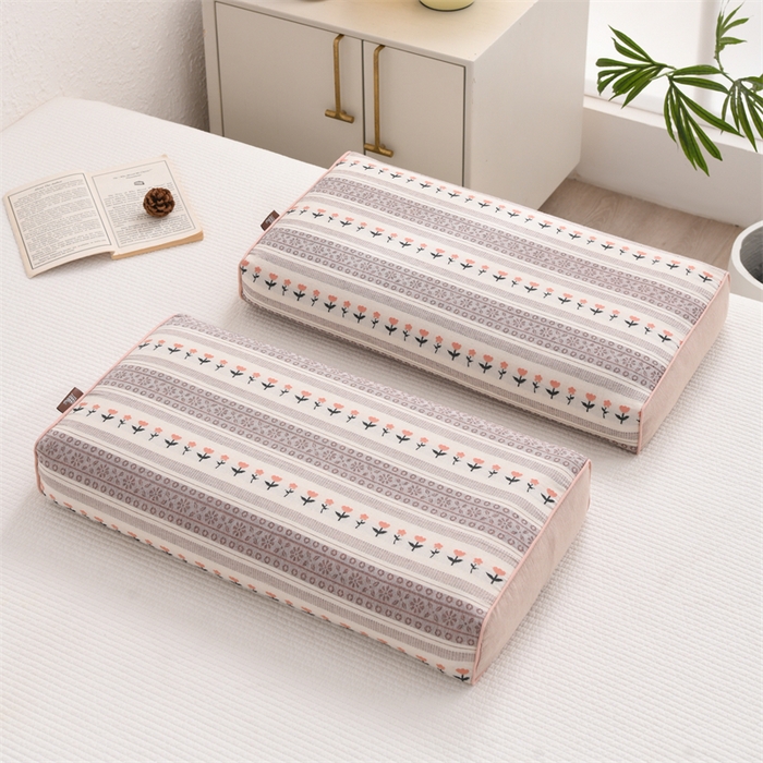 91家纺网 家纺一手货源 找家纺 织布人 2025新款全棉棉麻立体碎花全荞麦壳枕头成人家用学生助睡眠硬枕芯 棉麻立体小清新枕-粉色