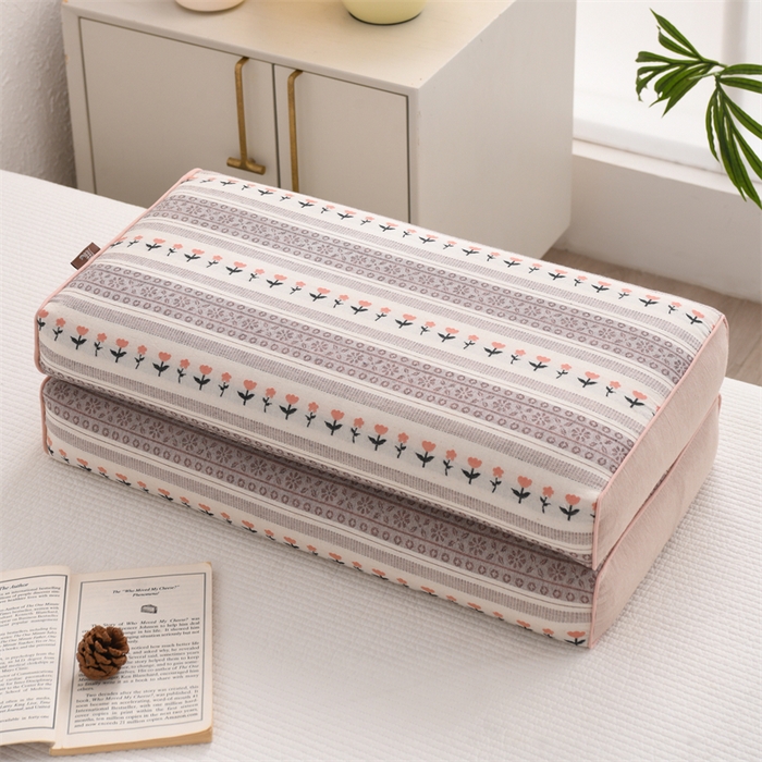 91家纺网 家纺一手货源 找家纺 织布人 2025新款全棉棉麻立体碎花全荞麦壳枕头成人家用学生助睡眠硬枕芯 棉麻立体小清新枕-粉色