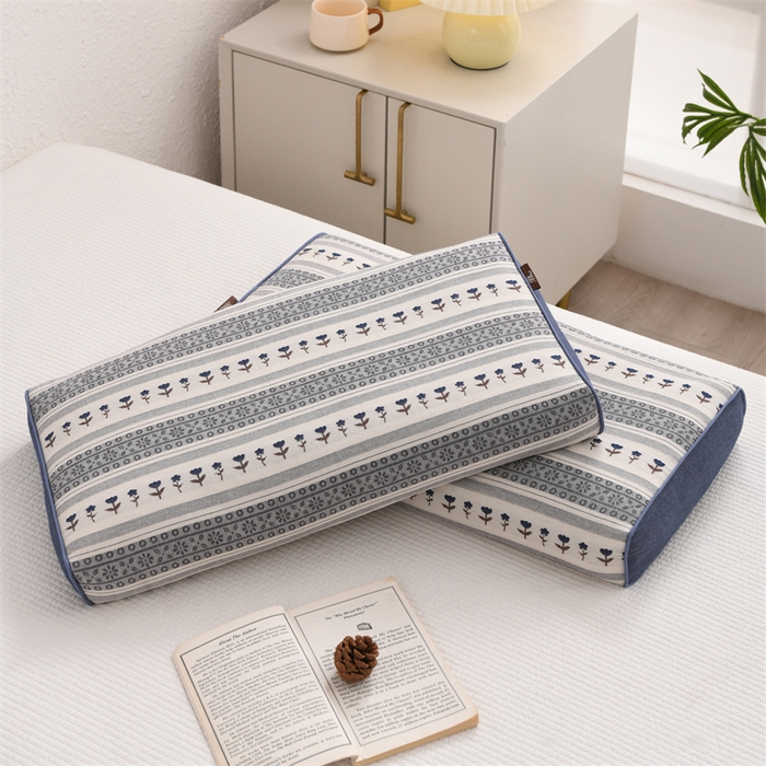 91家纺网 家纺一手货源 找家纺 织布人 2025新款全棉棉麻立体碎花全荞麦壳枕头成人家用学生助睡眠硬枕芯 棉麻立体小清新枕-蓝色